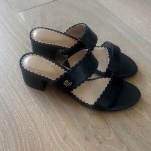 Lauren Ralph Lauren Whitni Black Scalloped Double-Strap Block Heel Mules